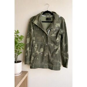 Hurley Women's Camo Utility Jacket Sz M Gray Hood Double Breasted Y2K Military